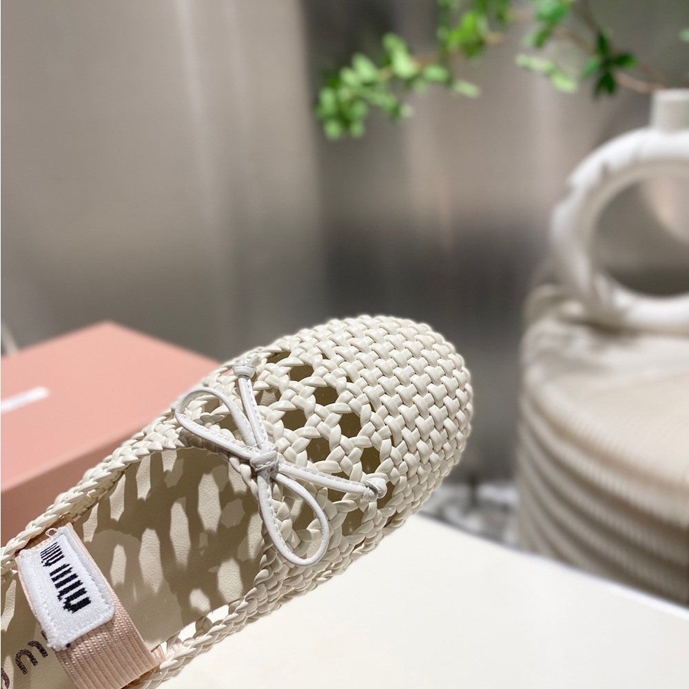 Miu Miu Cream Woven Ballet Flats - Picture 5 of 9